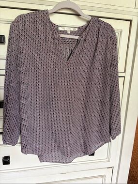 Multi-Color Geometric Split-Neck Blouse